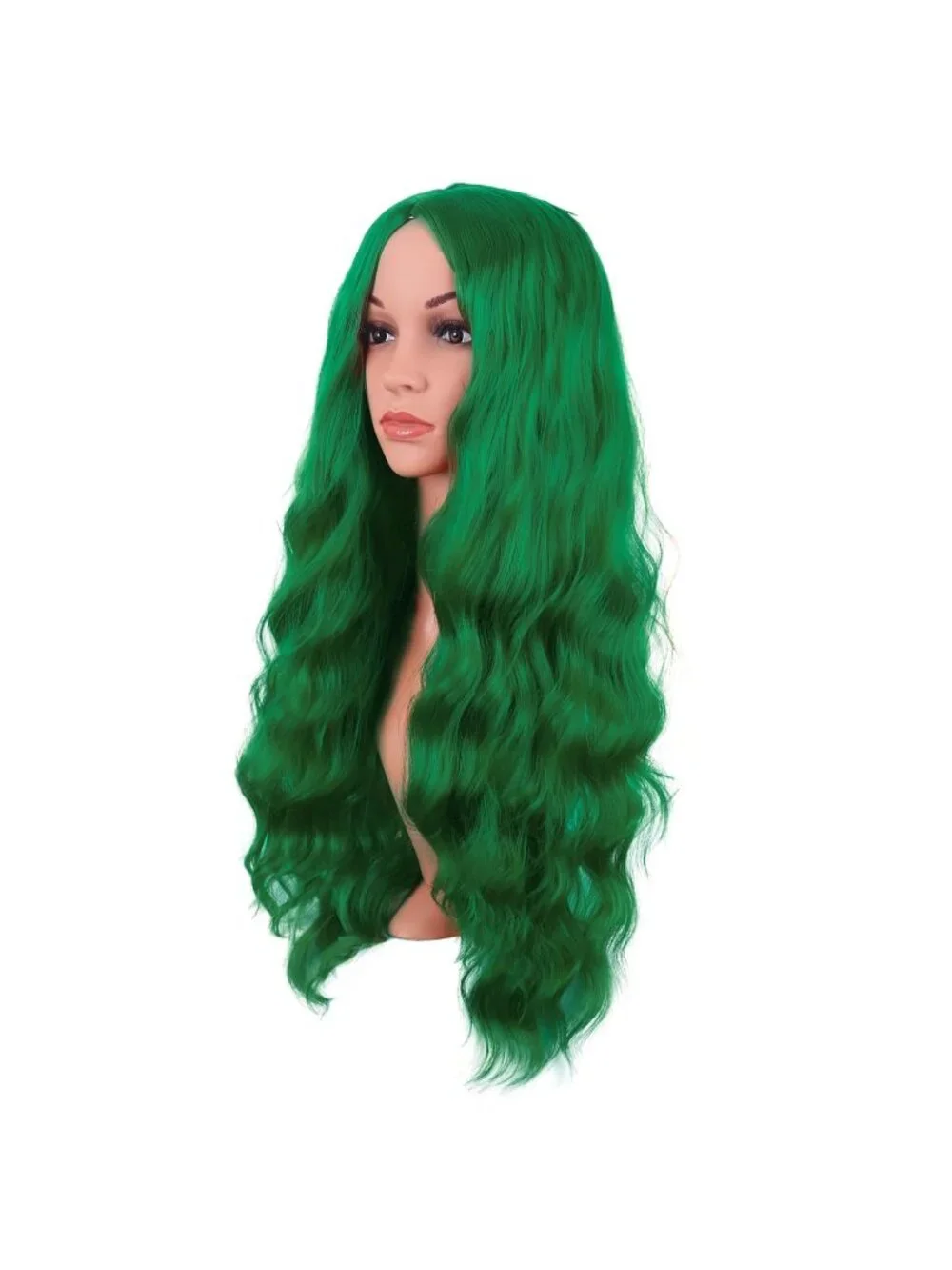 Women's Grass Green 28 Inch Synthetic Fiber Long Middle Part Curly Cosplay Wigs